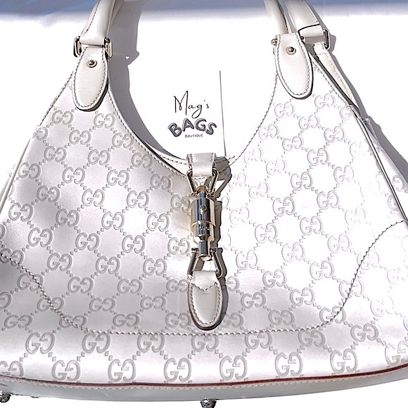 Gucci: Bardot Guccissima Jackie O Piston Lock Shoulder Bag (Ivory) - Picture 12 of 17